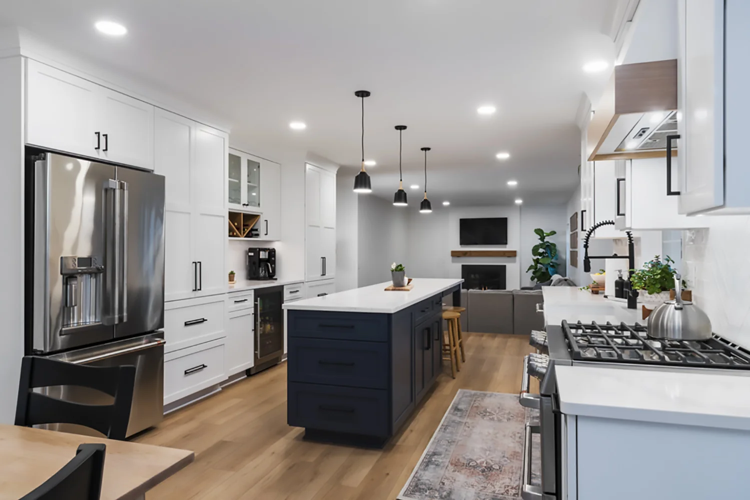 Kitchen view from the range toward the living space