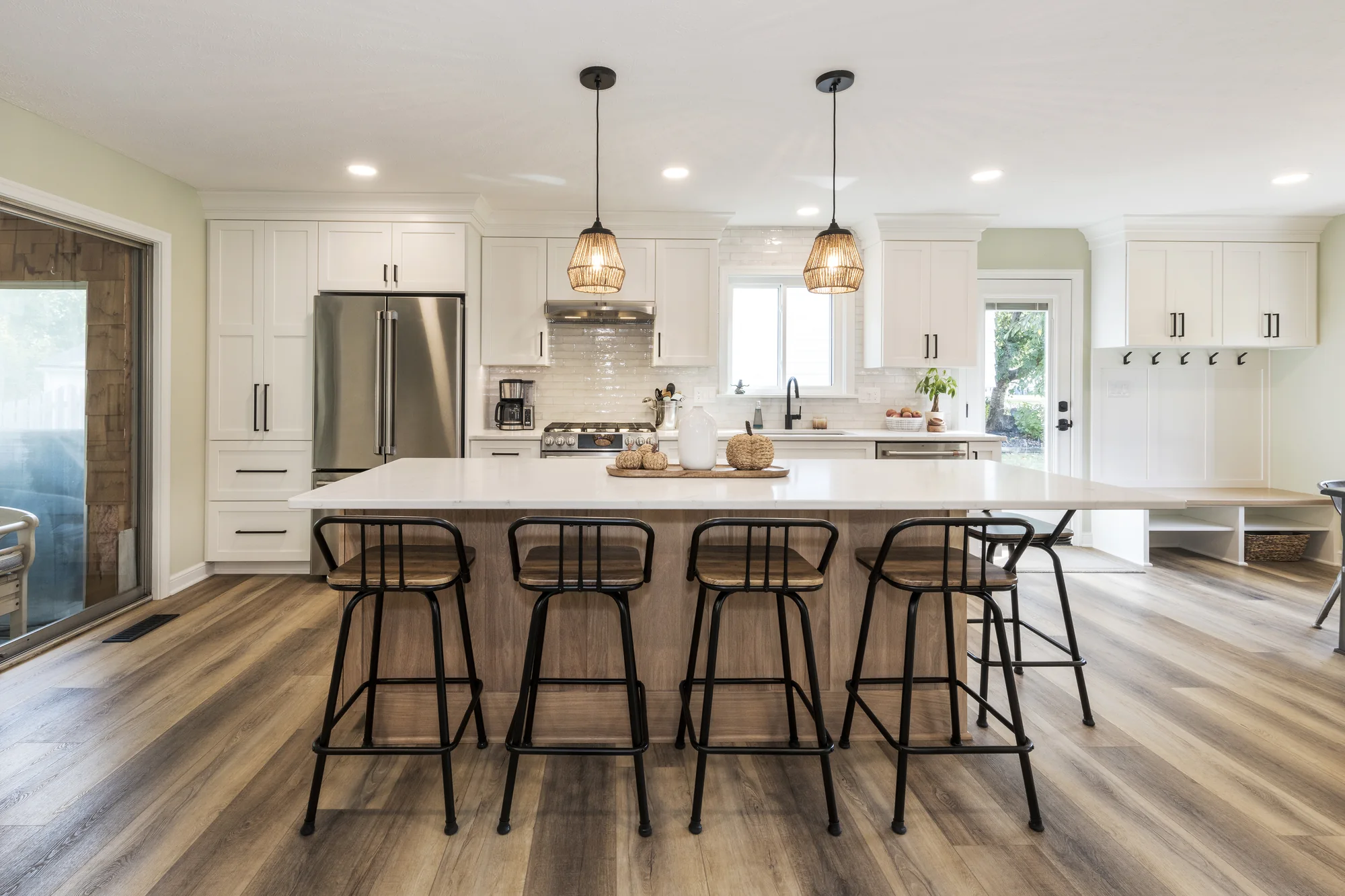 Light and natural kitchen with a large wood island in Olmsted Falls