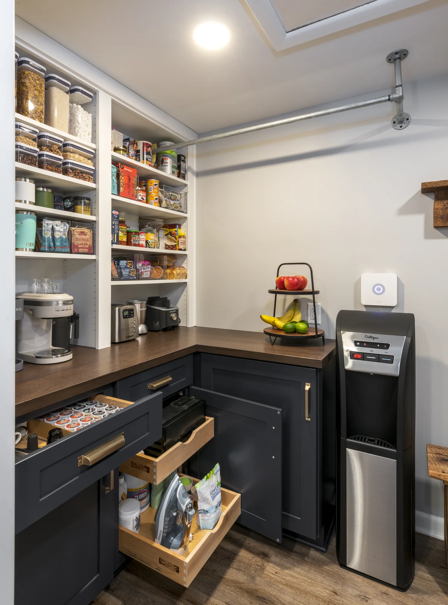 Organized pantry and beverage station storage